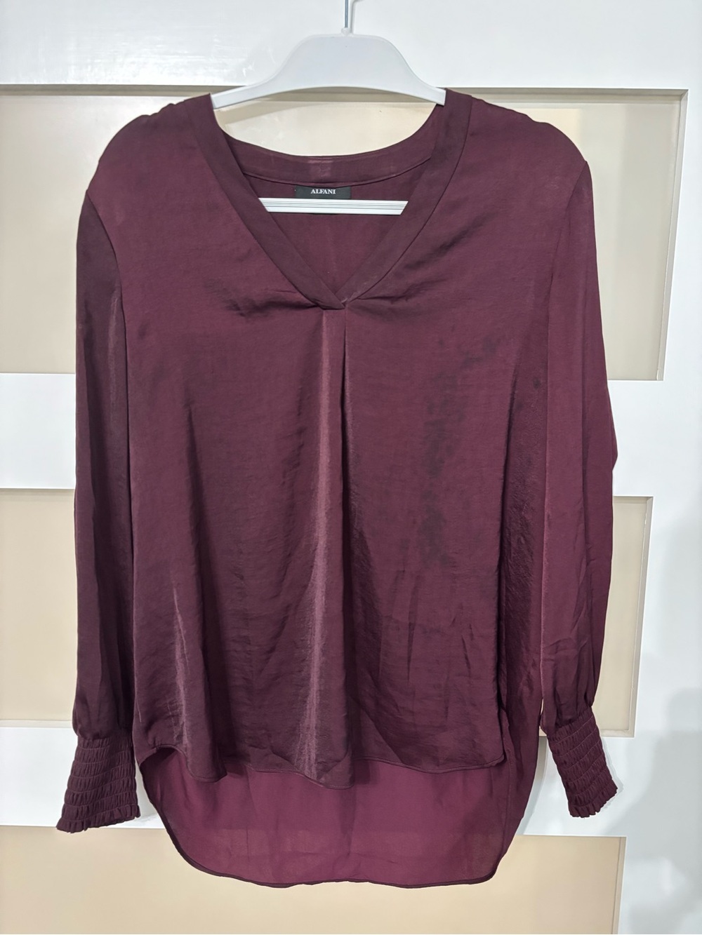 Alfani Women's Burgundy V-Neck Long Sleeve Blouse